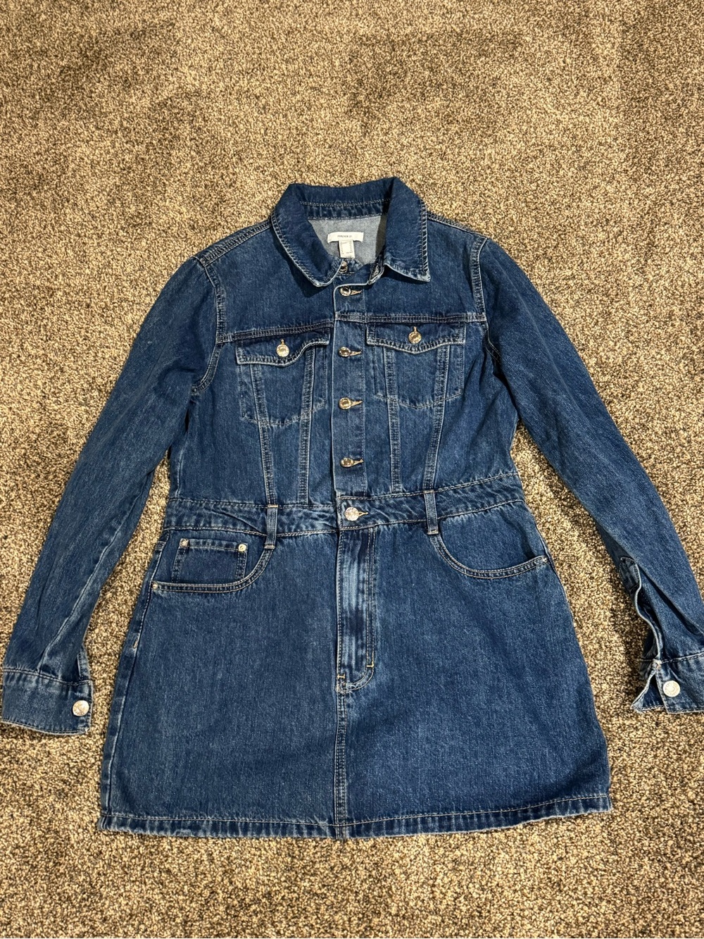 Forever 21 Women’s Denim Trucker Button-Front Mini Dress Medium Wash Size XL - Picture 3 of 14